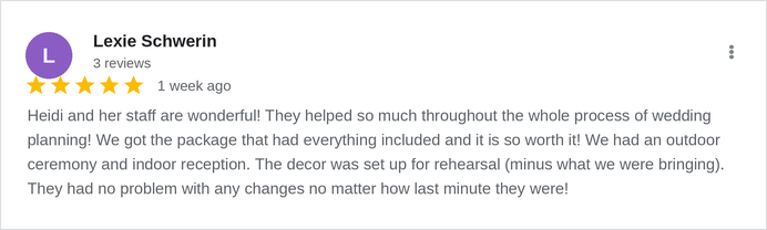 5-star Google review of The Lodge at Seven Oaks by Lexie Schwerin